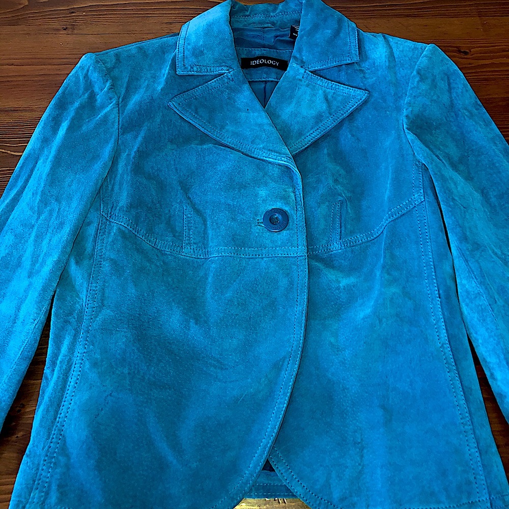 Beautiful leather turquoise jacket/blazer